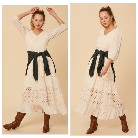 NEW Believe in Magic Boho Cut-out Ivory White Prairie Maxi Dress - Picture 14 of 14